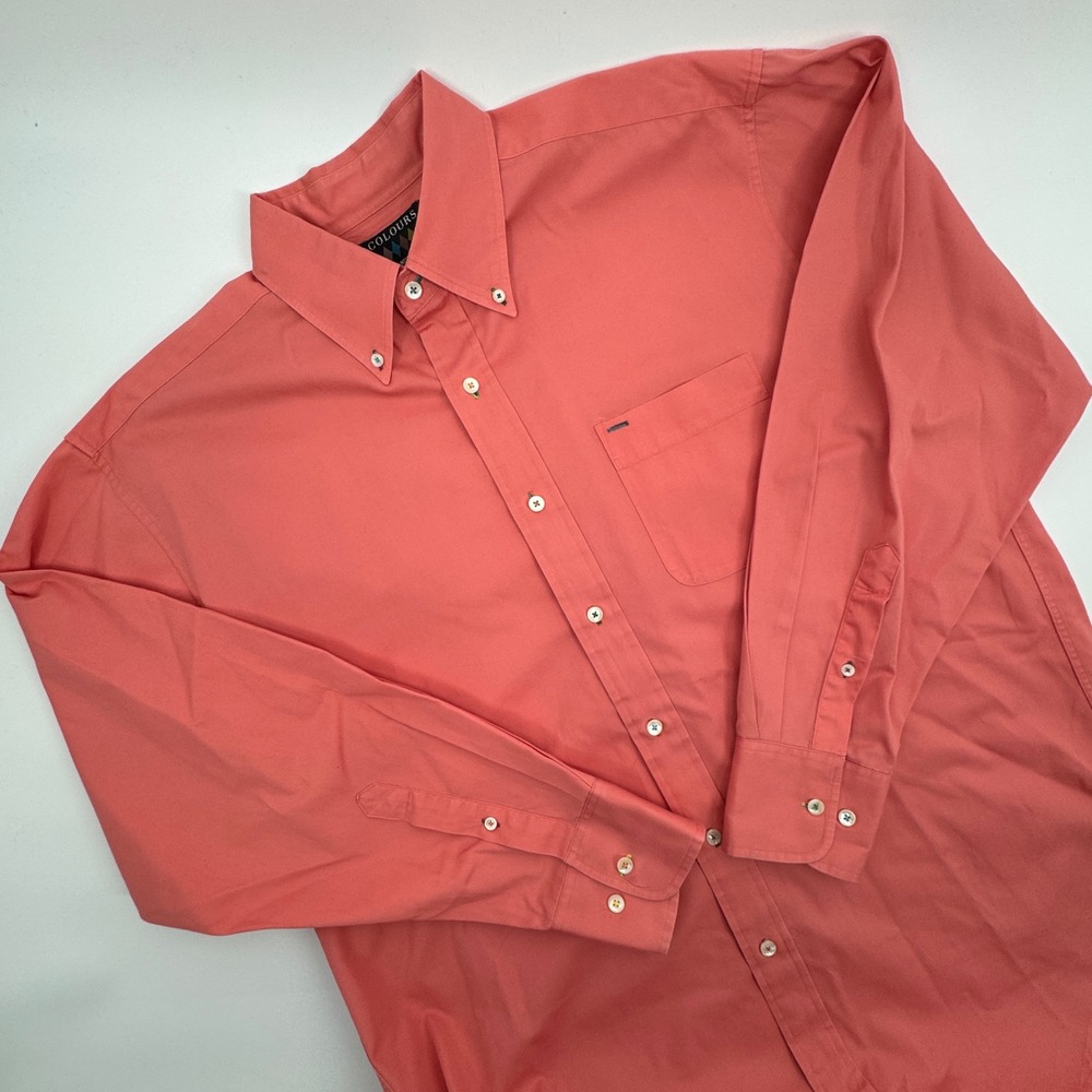 Colours by Alexander Julian Mens Button Down Long Sleeve Coral Pink Shirt Large
